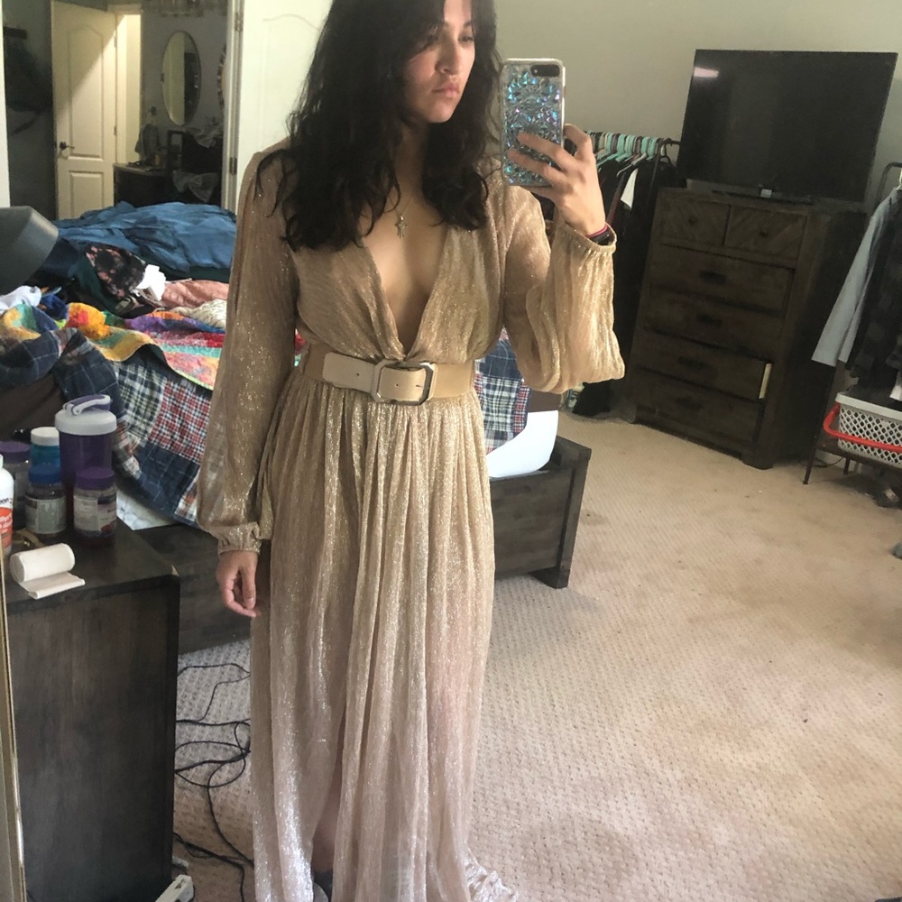 Metallic blush maxi dress